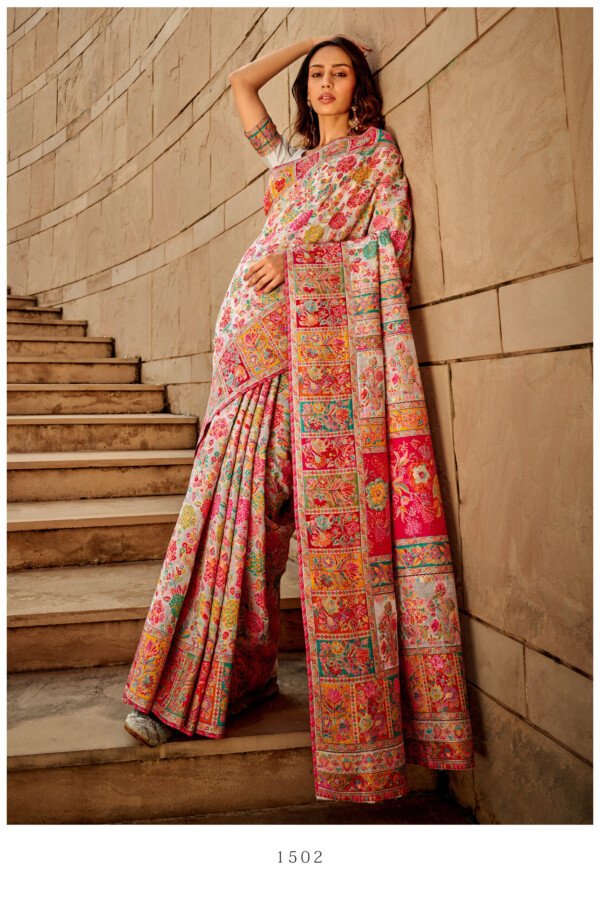 White Multicolor Kashmiri Saree