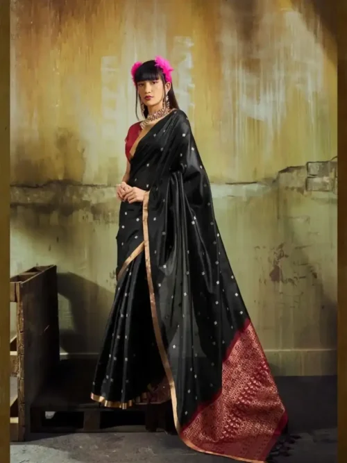 Black Premium Silk Handloom Weaving Saree