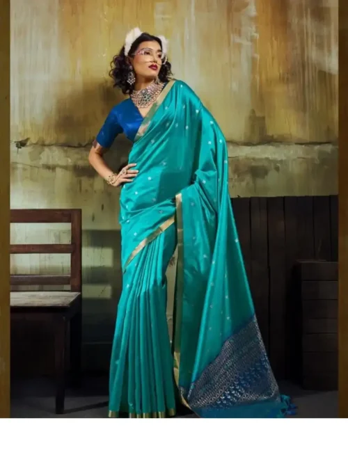 Sky Blue Banarasi Silk Handloom Weaving Saree