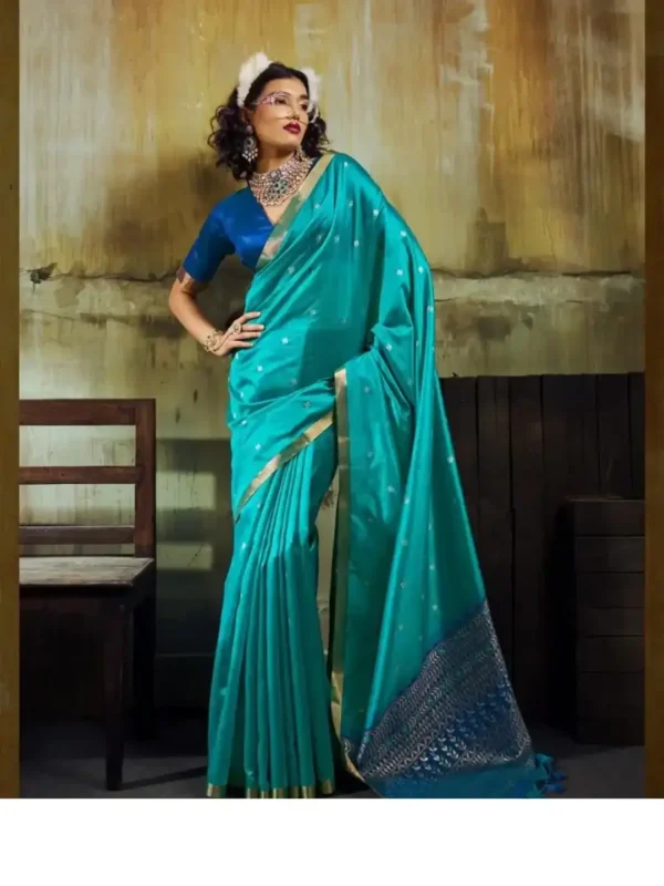 Banarasi-saree Sky Blue Banarasi Silk Handloom Weaving Saree