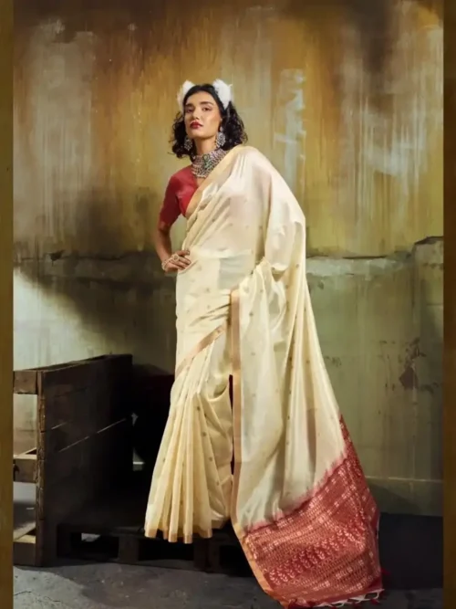 Banarasi-saree Cream Banarasi Silk Handloom Weaving Saree