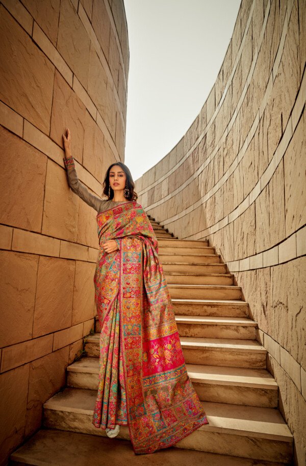 Brown Multicolor Kashmiri Saree