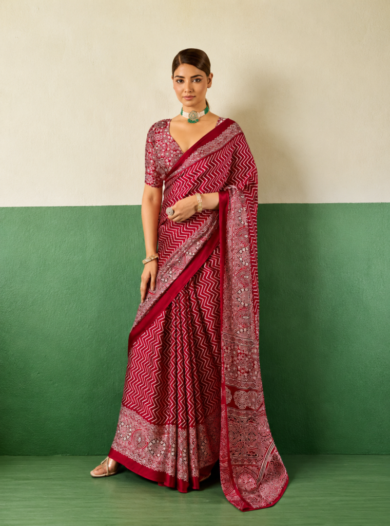 Ajrakh Modal Satin Saree