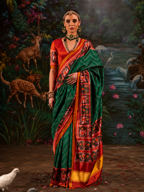 Emerald Green & Red Traditional Patola Saree Emerald Green & Red Traditional Patola Saree