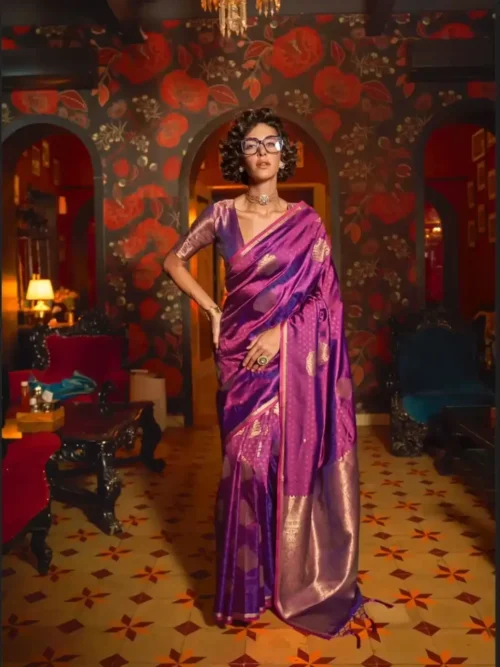 Purple Handwoven Silk Saree with Heavy Brocade Blouse