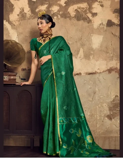 Handloom Weaving Silk Festival Saree (4) Green Silk Festival Saree