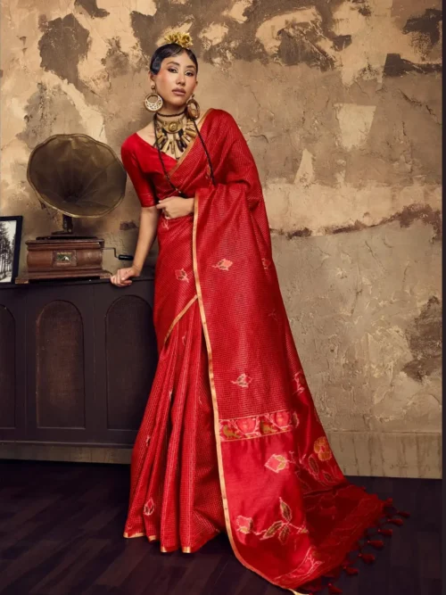 Handloom Weaving Silk Festival Saree 7 Red Silk Festival Saree
