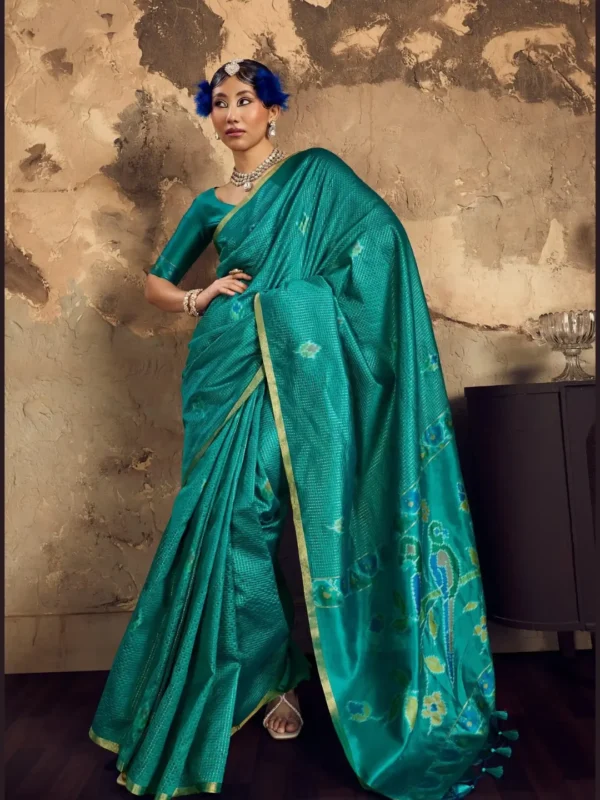 Handloom Weaving Silk Festival Saree6 Teal Blue Silk Festival Saree
