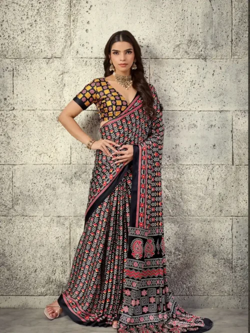 Black & Red Modal Silk Saree