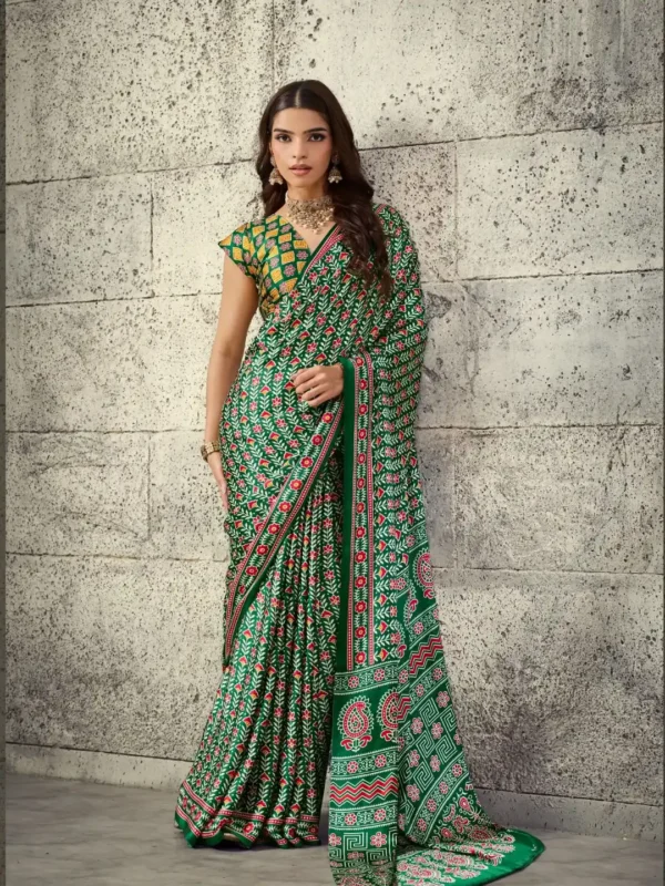 Modal-silk (14) Green & Gold Modal Silk Saree