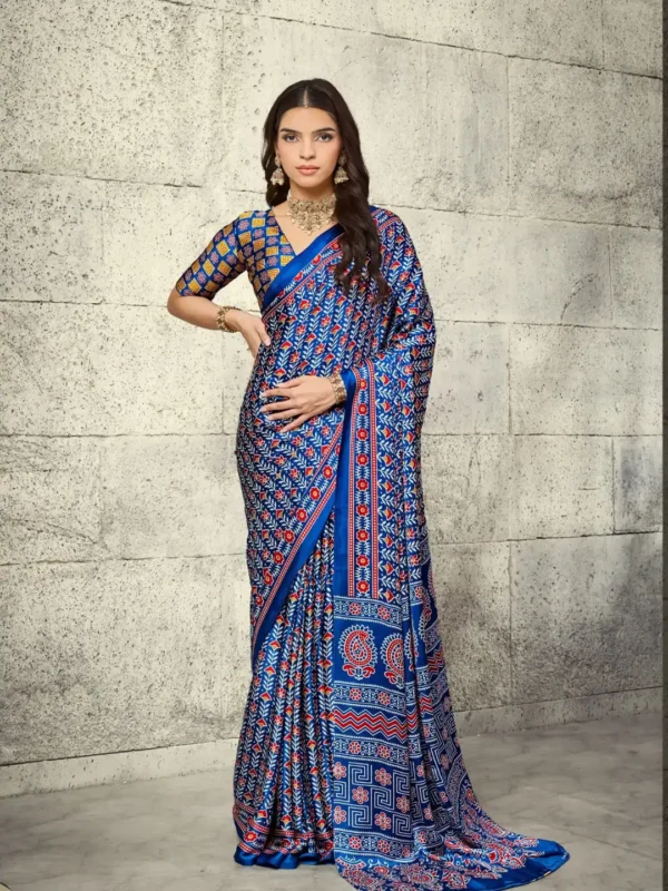 Blue Motif Modal Silk Saree