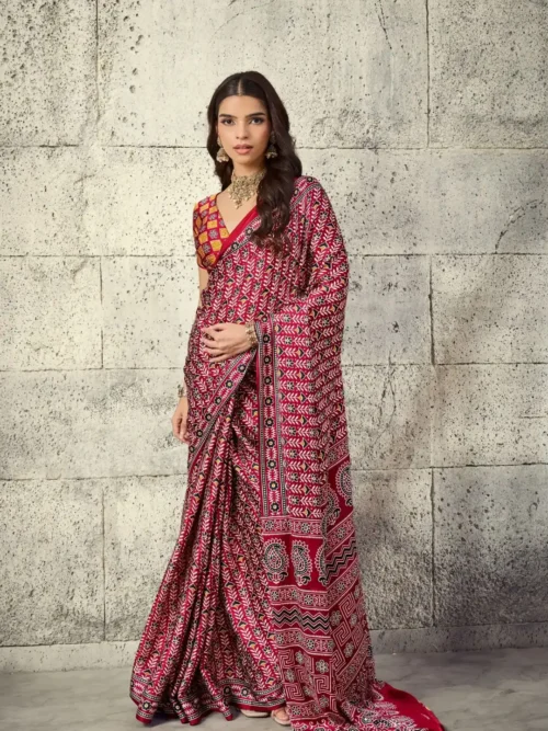 Red Motif Modal Silk Saree