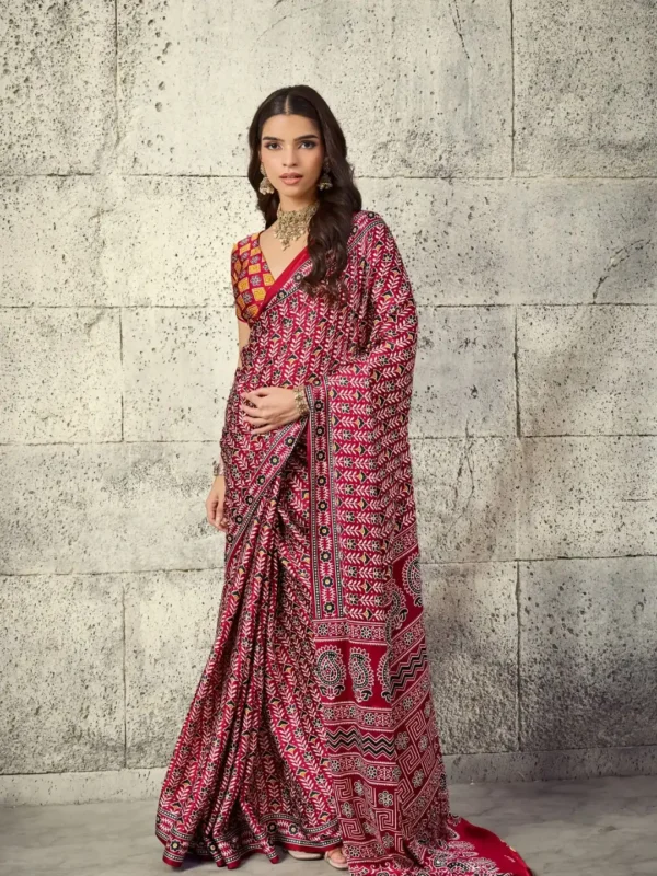 Red Motif Modal Silk Saree
