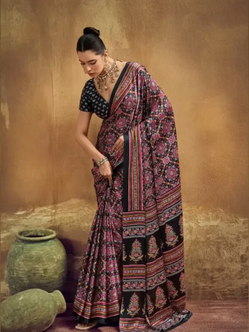 Black & Pink Modal Silk Saree