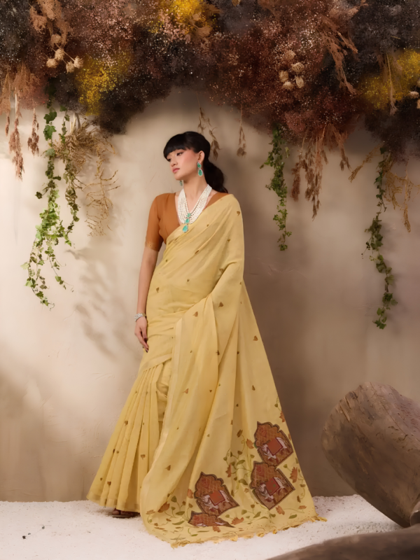 Pichwai Cotton Yellow Saree