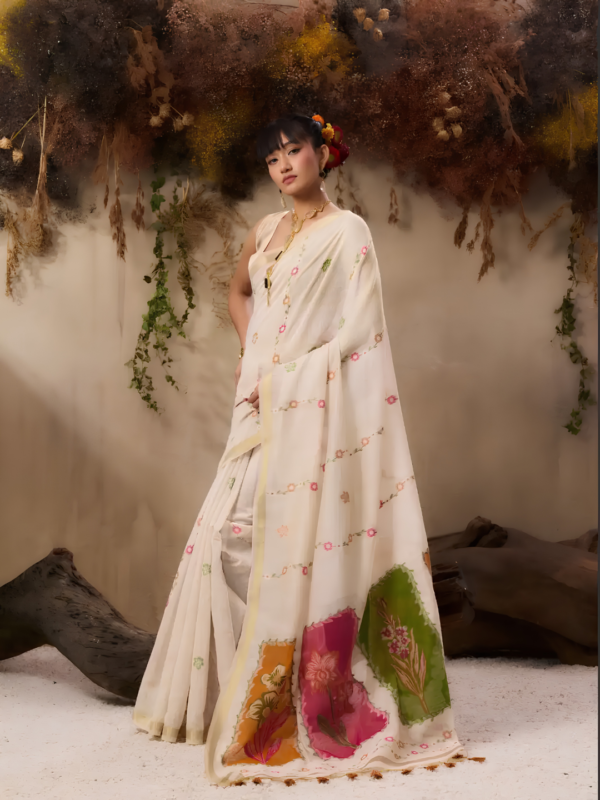 Pure Munga Cotton Cream base Saree