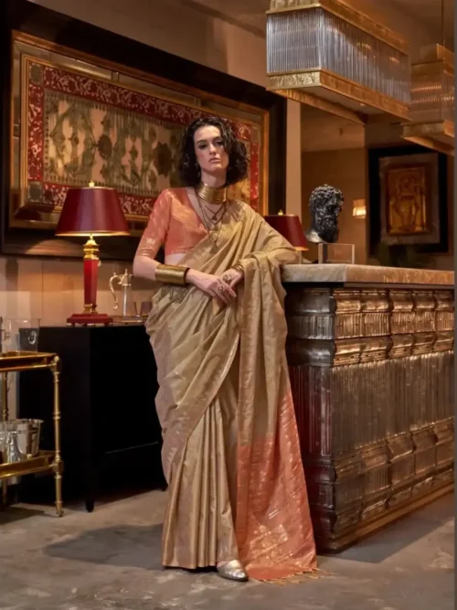 Golden Handwoven Tussar Silk Saree