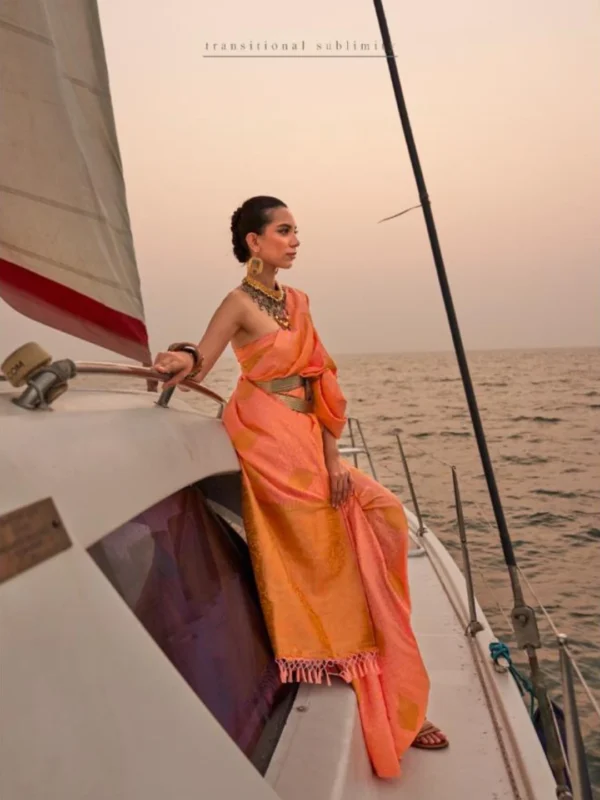 Orange Two Tone Silk Satin Saree