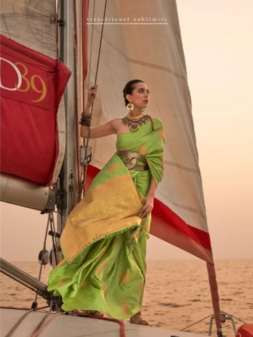 Two Tone Silk Satin Saree (3) Green Two Tone Silk Satin Saree