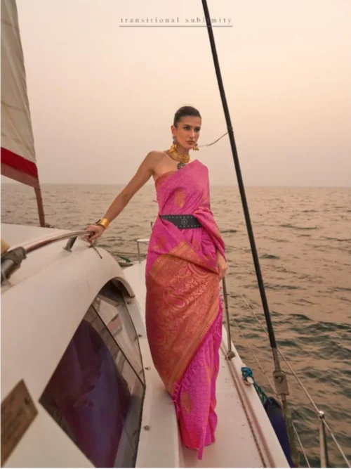 Pink Two Tone Silk Satin Saree