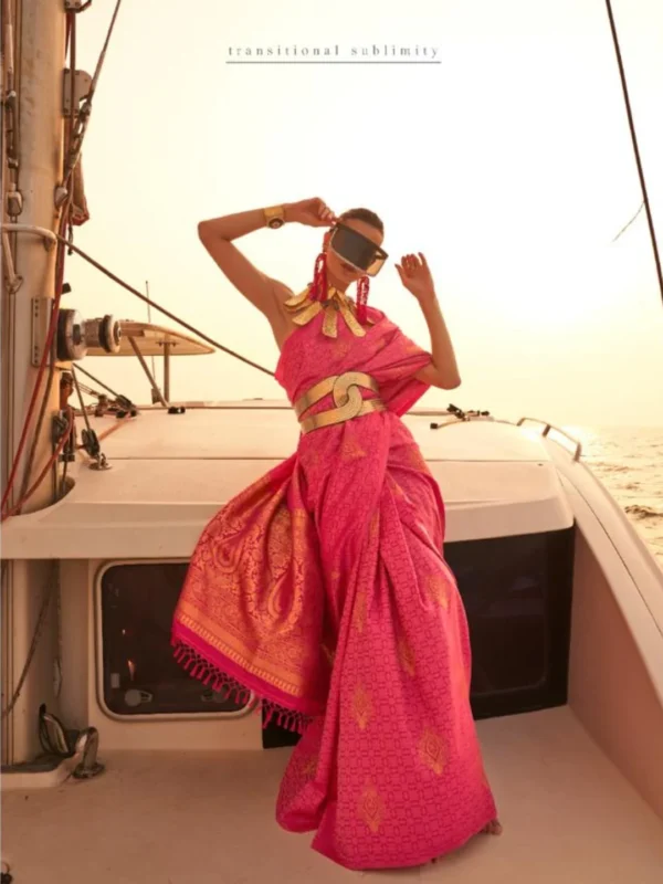 Two Tone Silk Satin Saree (7) Magenta Two Tone Silk Satin Saree