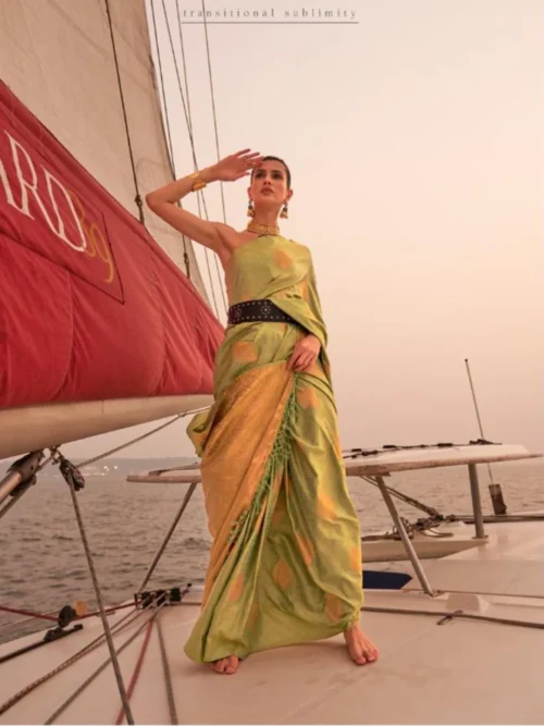 Green Two Tone Silk Satin Saree