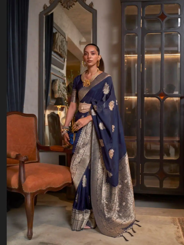 Dark Blue Pure Georgette Saree