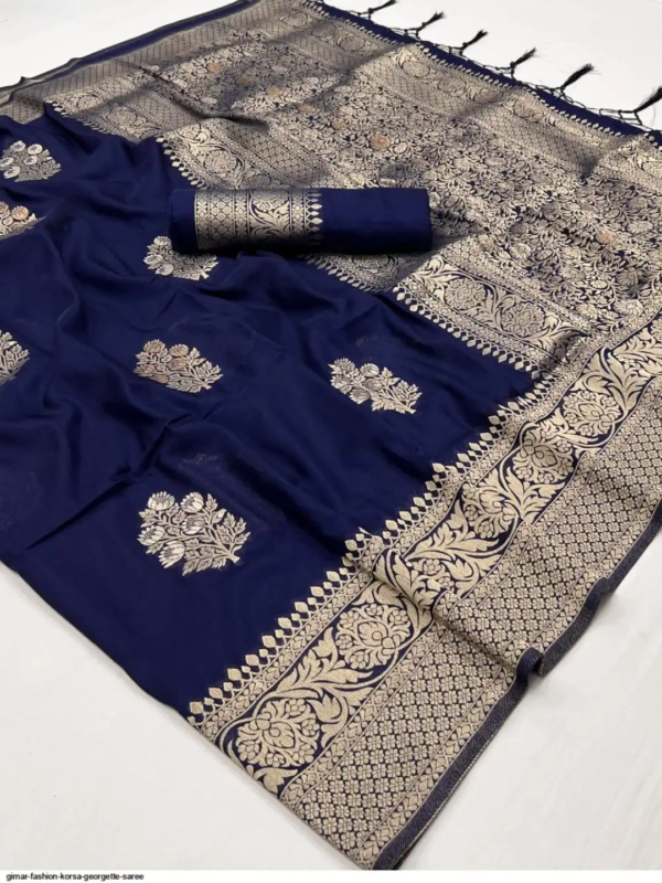Dark Blue Pure Georgette Saree