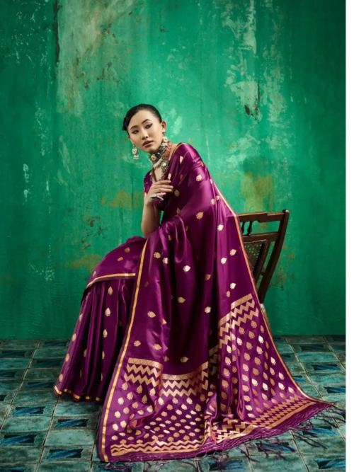 Purple Satin Silk Saree Purple Satin Silk Saree