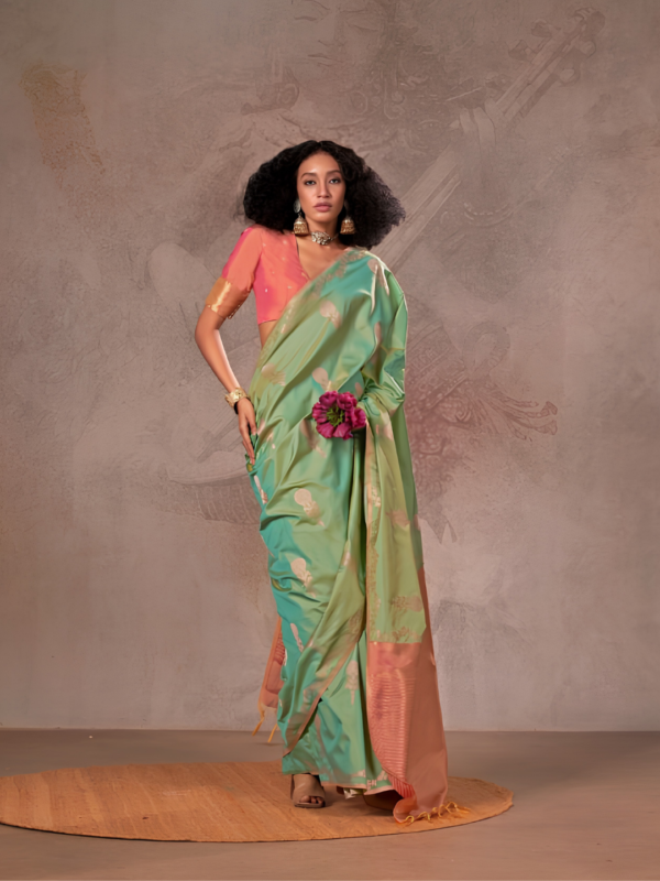 Sea Green & Pink Two Tone Silk Saree