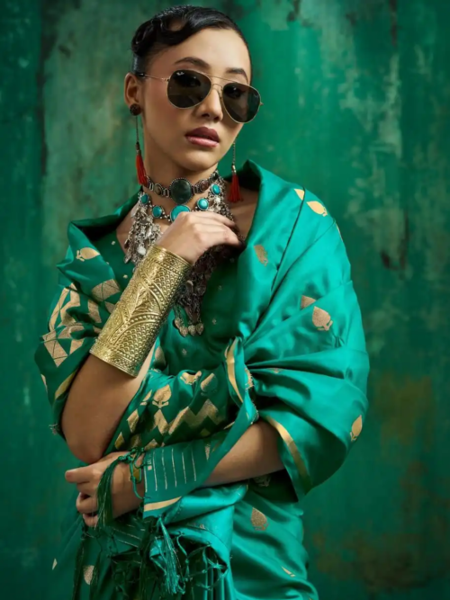 Sea Green Satin Silk Saree Sea Green Satin Silk Saree