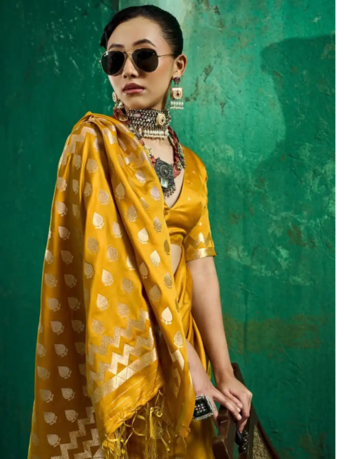 Mustard Gold Satin Silk Saree Mustard Gold Satin Silk Saree