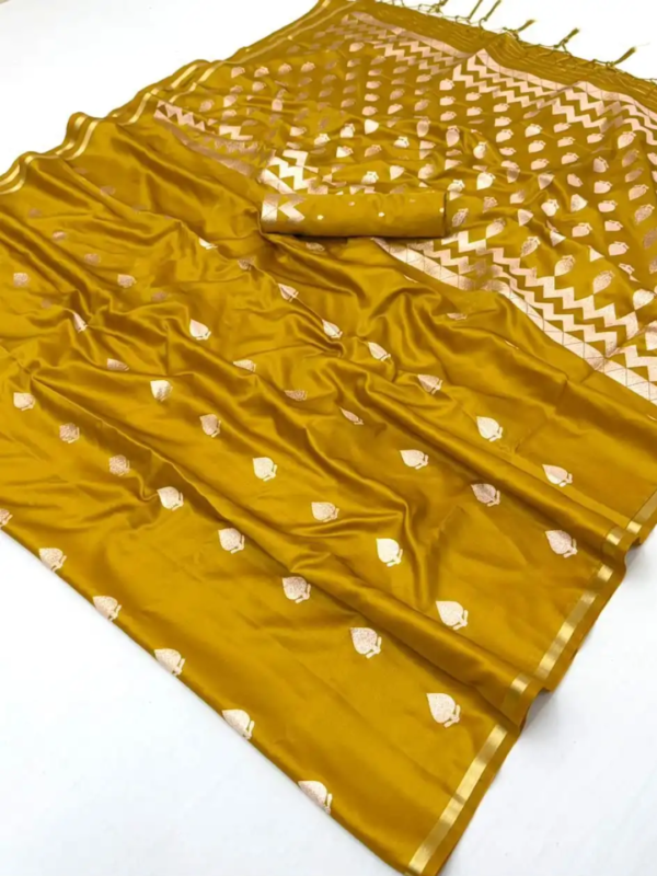 Mustard Gold Satin Silk Saree