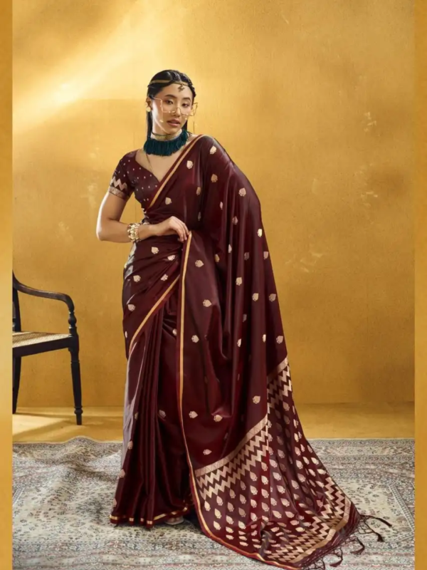 Maroon Gold Satin Silk Saree Maroon Gold Satin Silk Saree