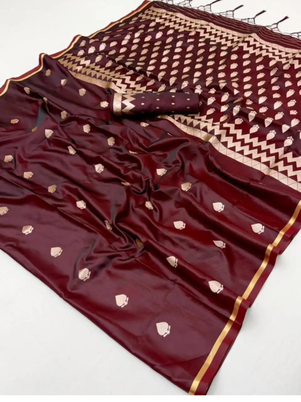 Untitled design (27) Maroon Gold Satin Silk Saree
