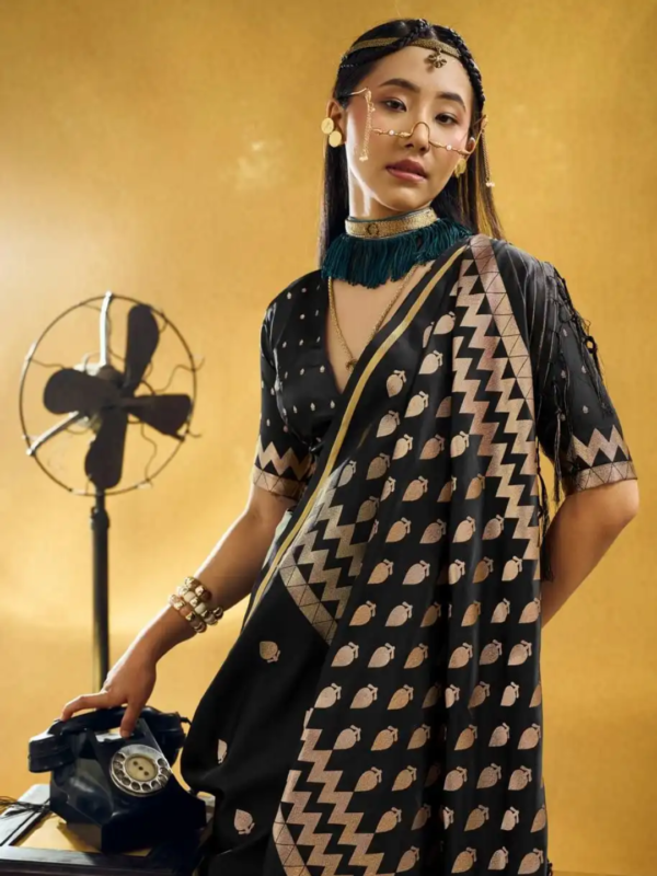 Black & Gold Satin Silk Saree