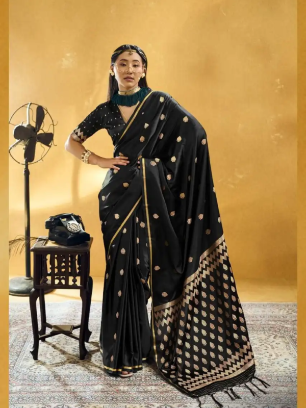 Black & Gold Satin Silk Saree