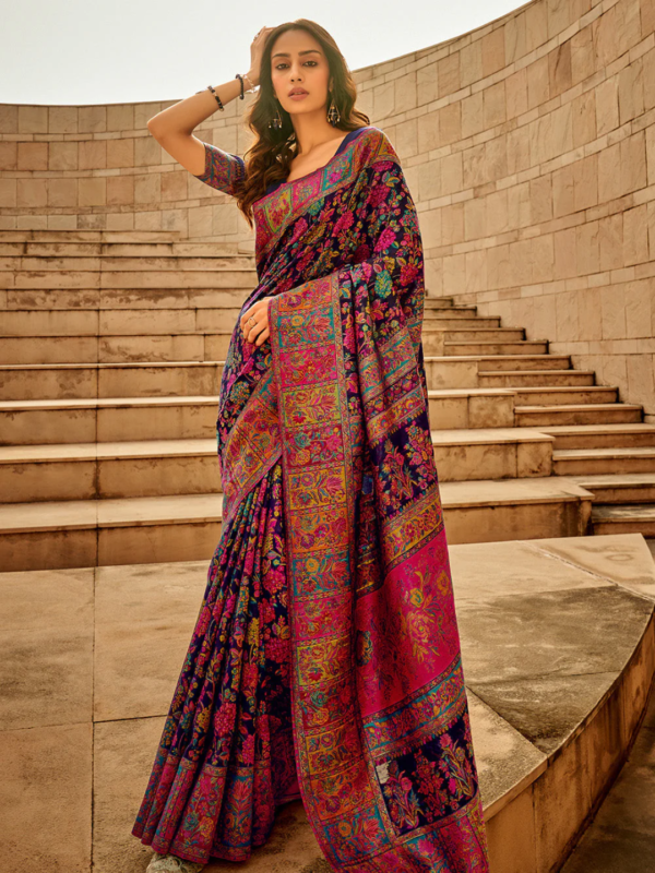 Blue Multicolor Kashmiri Saree