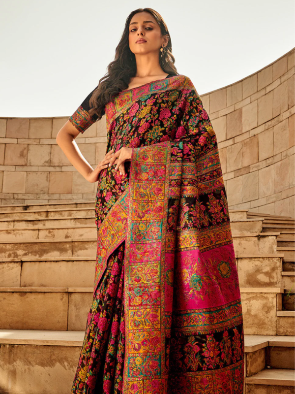 Black Multicolor Kashmiri Saree