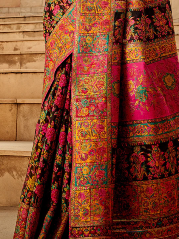 Black Multicolor Kashmiri Saree