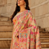 Cream Multi Colour Kashmiri Saree