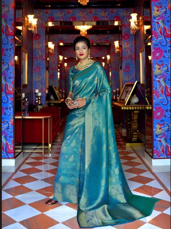 Teal Blue Zari Handloom Silk Saree Teal Blue Zari Handloom Silk Saree