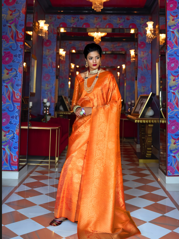 Orange Zari Handwoven Silk Saree