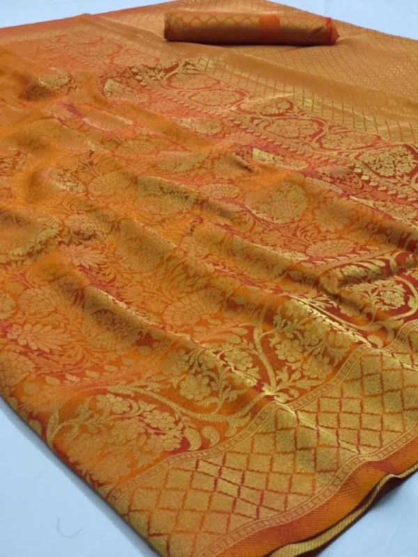 Orange Zari Handwoven Silk Saree