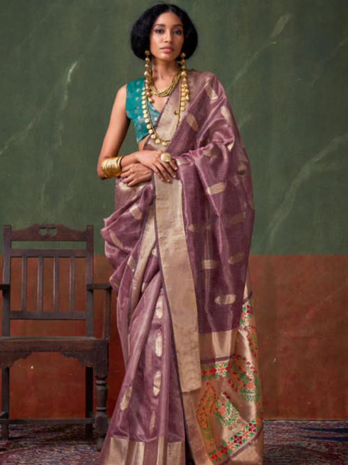 Dusty Mauve Tissue Paithani Saree