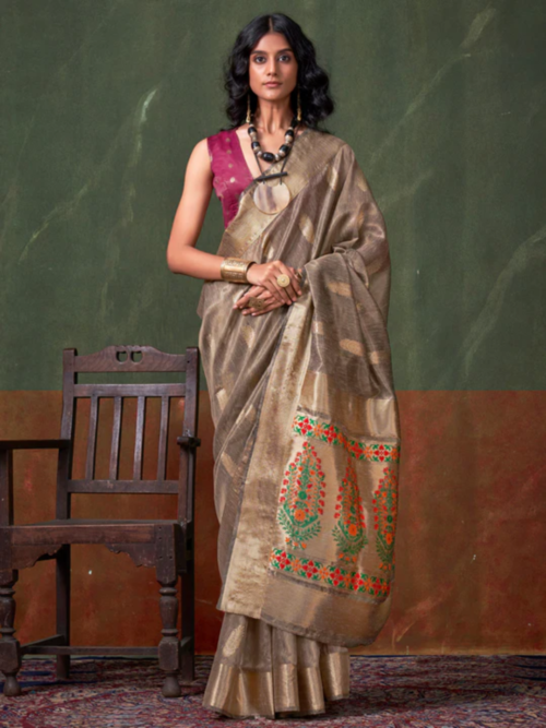 Grey Paithani Silk Saree