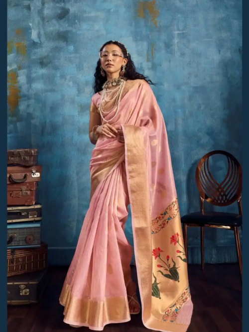 Baby Pink Tissue Paithani Saree