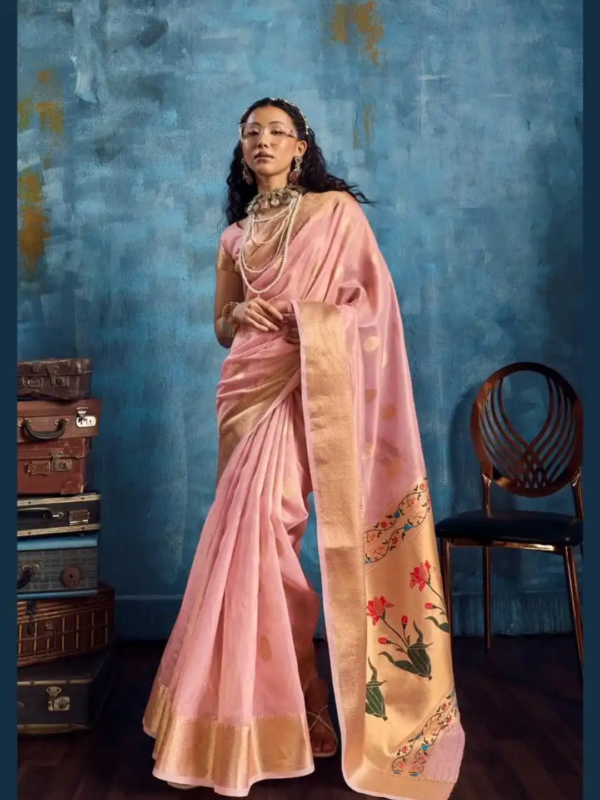 Baby Pink Tissue Paithani Saree