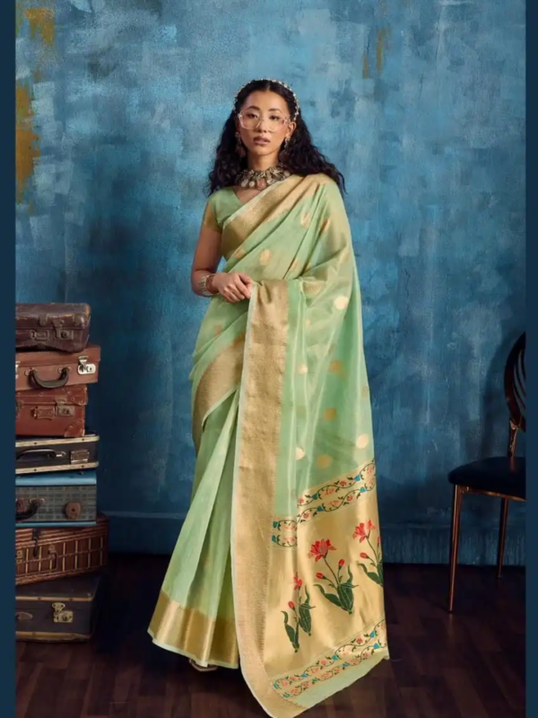 Sea Green Tissue Paithani Saree