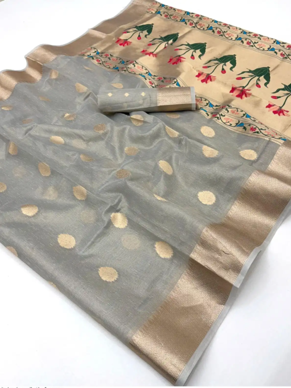 Slate Gray Tissue Paithani Saree Slate Gray Tissue Paithani Saree